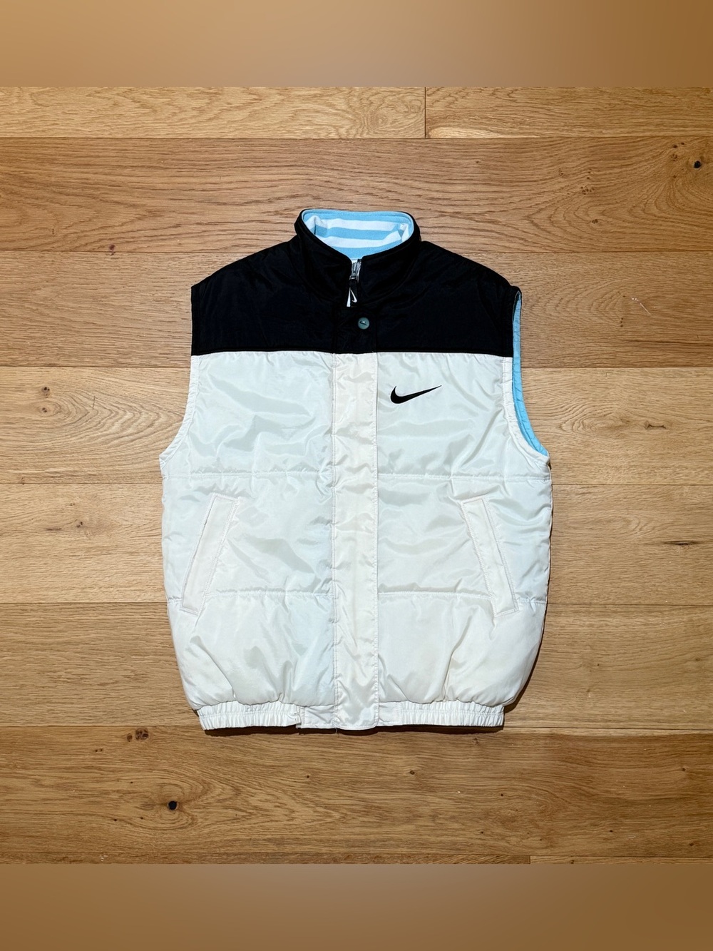 Vintage Y2K Nike White Navy Puffer Vest Womens Size Medium